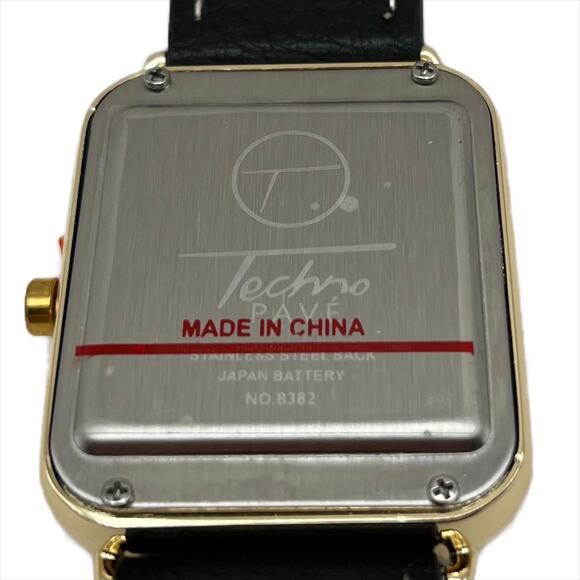 Techno Pave Jasper 35mm Square Leather Band Watch in Black/Gold - Picture 6 of 6